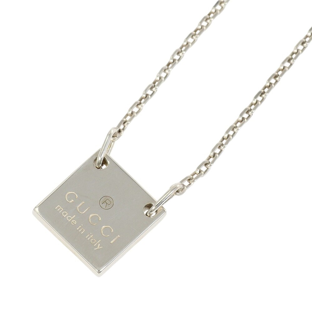 Gucci Square Plate Silver Necklace, Total Weight 5.9g, 48cm, Like New Condition.